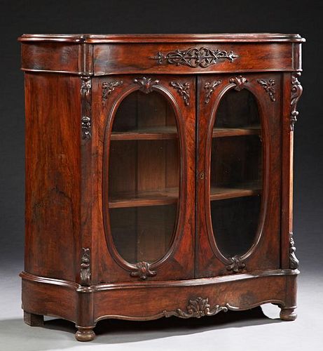 French Carved Walnut Bombe Parlor Cabinet, c. 1870