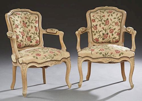 Pair of French Polychromed Beech Louis XV Style Up