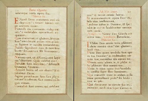 Pair of Hand Copied Vellum Scripture Pages, 19th c