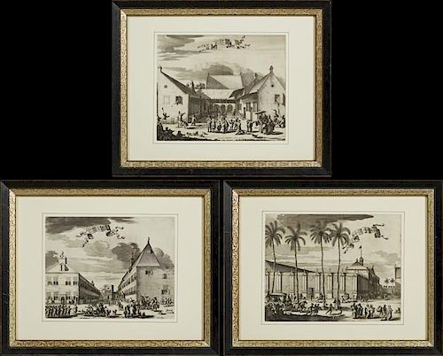 Group of Three Black and White Dutch Prints, 19th