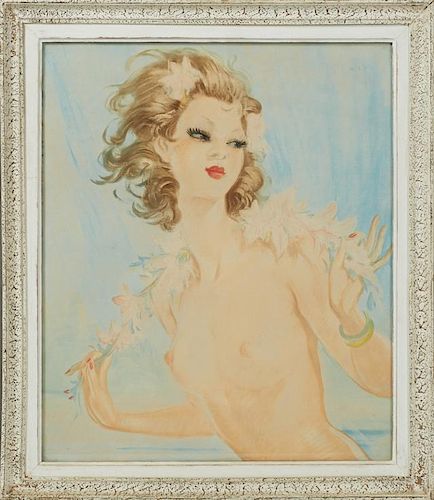 French School, "Young Nude with Floral Garland," 2