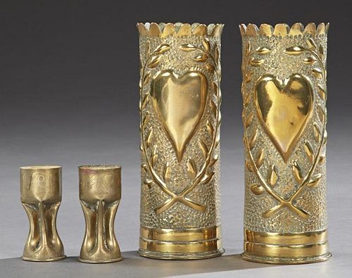 Group of Four Trench Art Brass Vases, c. 1918, con