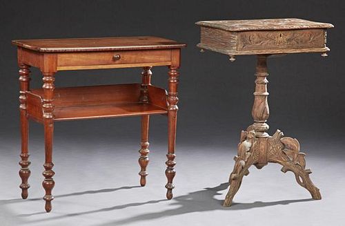 Two French Tables, 19th c., one a walnut writing t