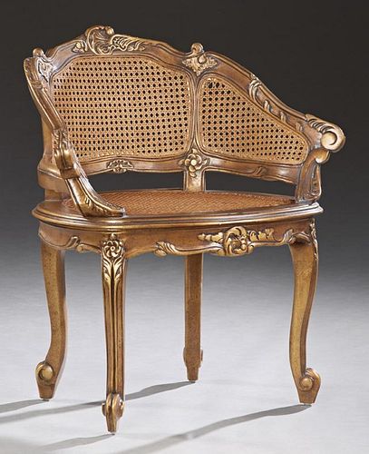 Louis XV Style Gilt Barrel Back Armchair, 20th c.,