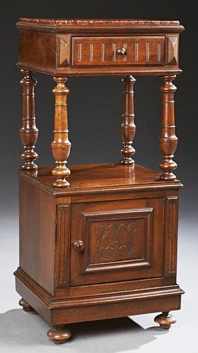 French Henri II Style Carved Walnut Marble Top Nig