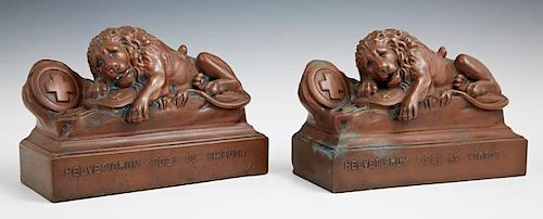 Pair of Lion of Lucerne Bronze Clad Bookends, earl