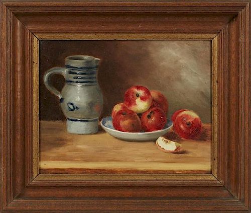 French School, "Still Life of Apples and a Stonewa