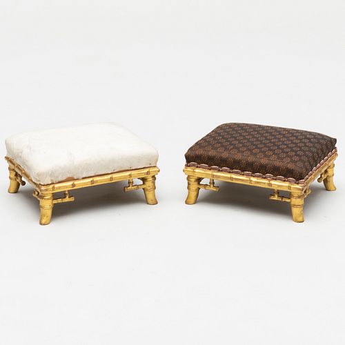Pair of Victorian Giltwood Faux Bamboo Footstools 