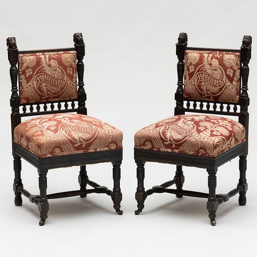 Pair of Victorian Carved Oak Side Chairs, Attributed to Bruce James Talbert, Scottish