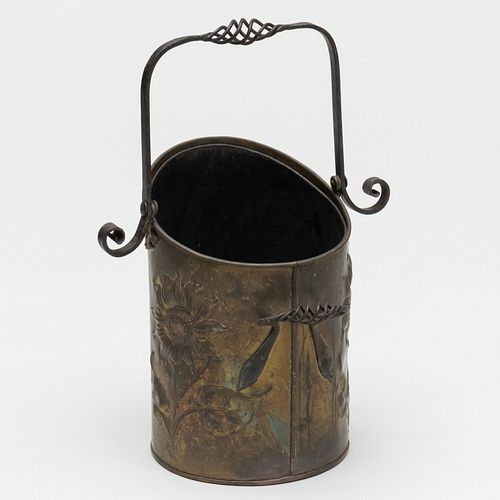 Arts and Crafts Brass Coal Scuttle with Repoussé Sunflowers