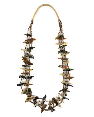 Zuni - 3-Strand Multi-Stone Fetish and Heishi Necklace c. 1970-80s, 31" length (J15987-009)