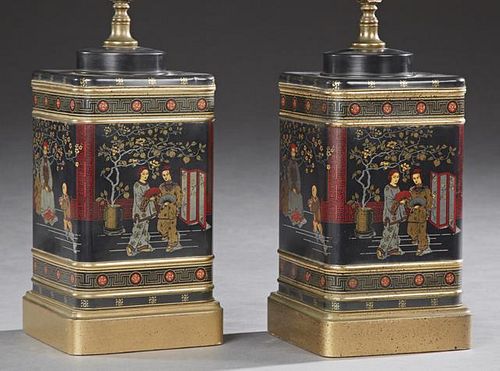 Pair of Frederick Cooper Tole Tea Canister Lamps,