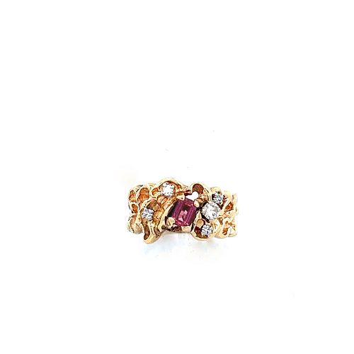 14K Yellow gold Pink Tourmaline and Diamond Ring