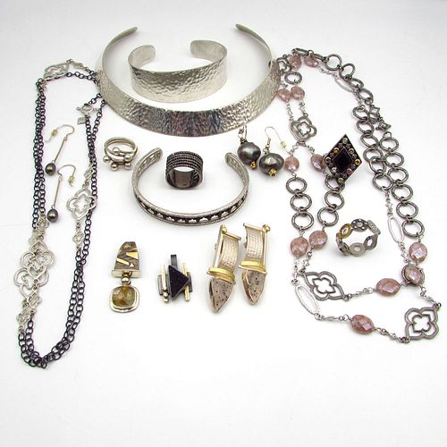 Fourteen pc Designer Sterling Silver Gemstone Diamond Jewelry lot
