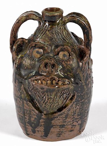 Marie Rogers, stoneware double-face jug, 9'' h.