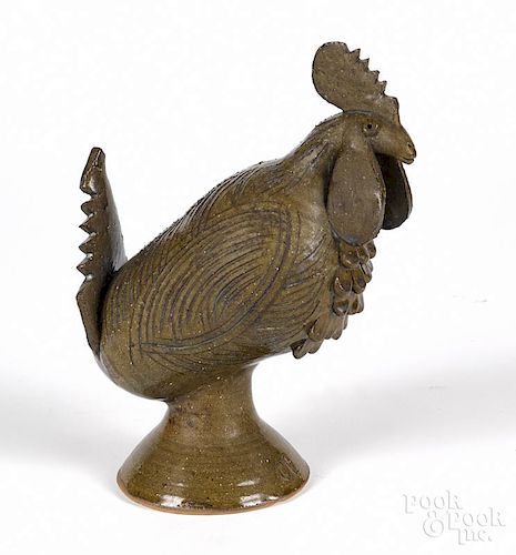 Charles Lisk, stoneware rooster, marked Vale, NC 1985 on base, 12'' h.