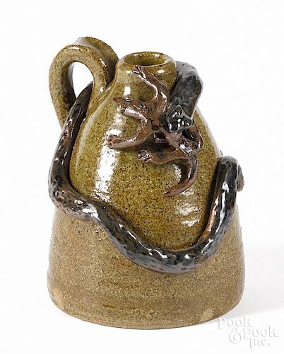 Ned Berry, stoneware snake and lizard jug, 4 1/2'' h.