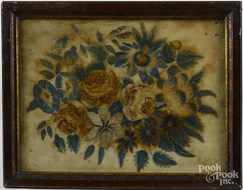 Oil on velvet theorem of flowers, 19th c., 11 1/2'' x 15 1/2''.