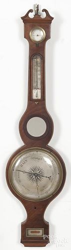 English mahogany banjo barometer, 19th c., signed I. Della Torre, 39'' h.