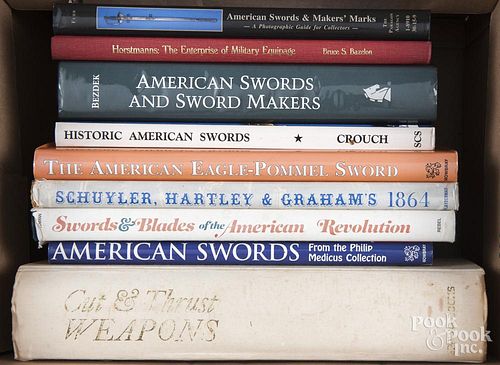 Nine reference books, primarily on swords and edged weapons, to include Wagner Cut
