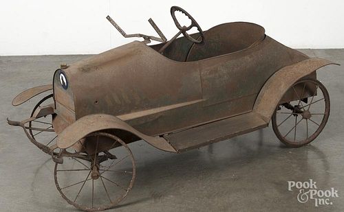 Early American pressed steel and wood pedal car, 52'' l.
