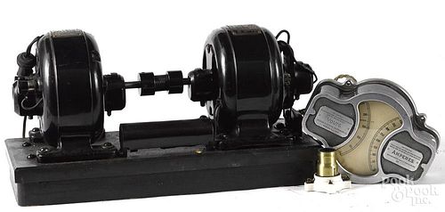Automatic Electric Co. motor, early 20th c., with attached volt and amperes meter, 21'' w.