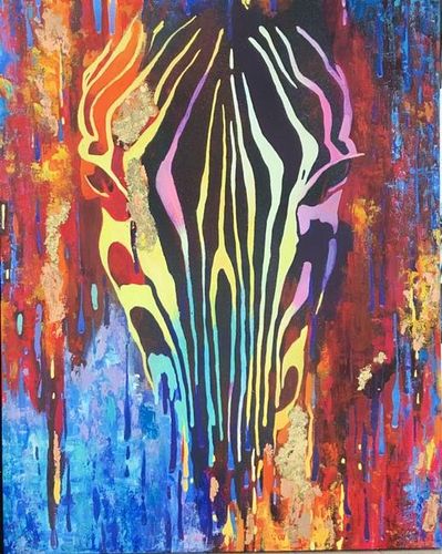KAIA EMERALD, Abstract Zebra mixed media on canvas