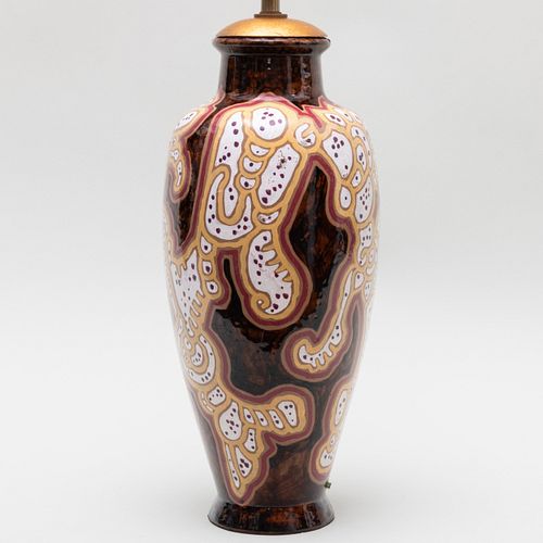 Henri Breetvelt for Zuid-Holland Glazed Pottery Vase Mounted as a Lamp
