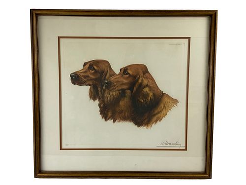 Leon Danchin (French, 1887-1938) Portrait of Two Irish Setters La Gravure Signed Numbered