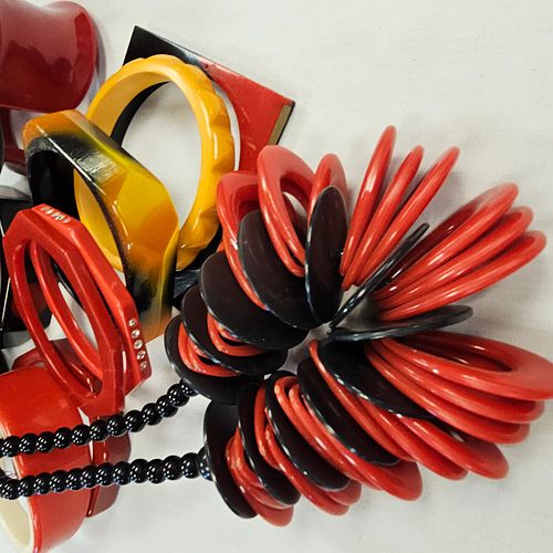 Grouping of Red and Colorful Resin Jewelry 