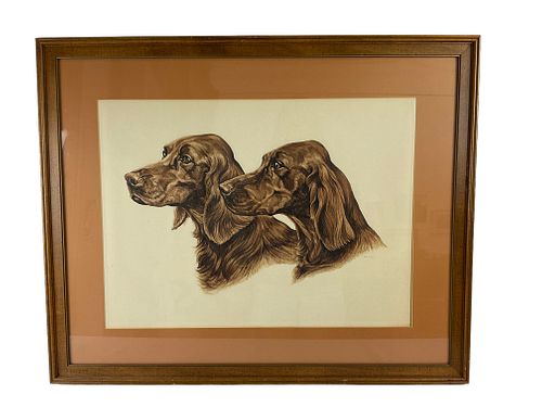 Colored Etching of Two Irish Setters