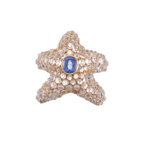 Moonstone Sapphire 18k Gold Starfish Ring