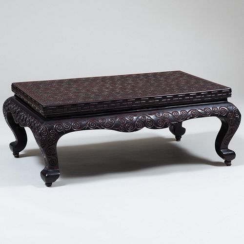 Chinese Black and Red Carved Lacquer Low Table
