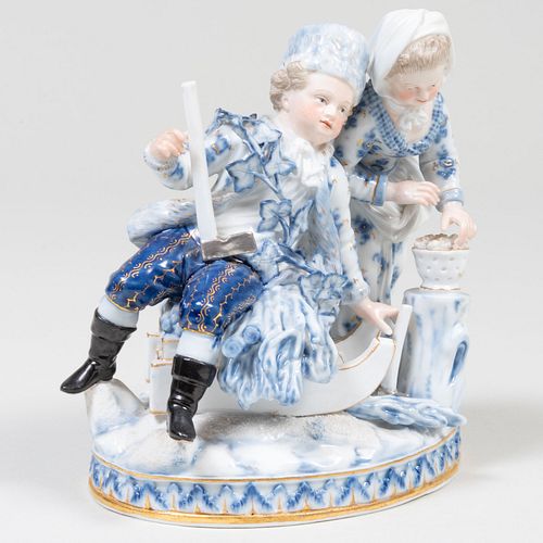 Meissen Porcelain Figure Group Emblematic of Winter