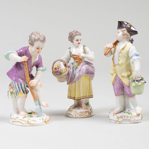 Three Meissen Porcelain Figures of Gardeners