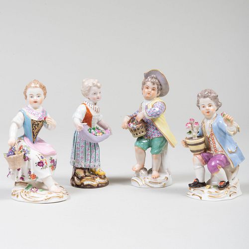 Four Meissen Porcelain Figures with Flowers
