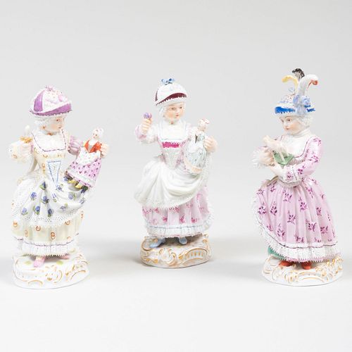 Three Meissen Figures of Girls with Toys