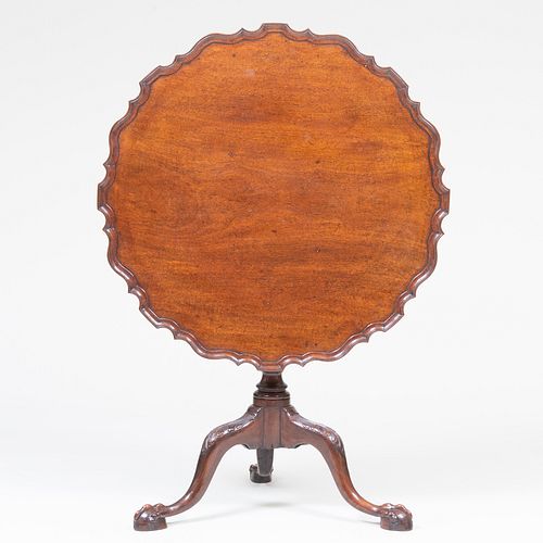 George III Style Carved Mahogany Pie-Crust Tilt Top Tea Table
