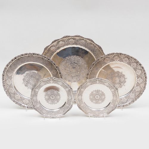 Group of Five Circular Persian Plates and Chargers