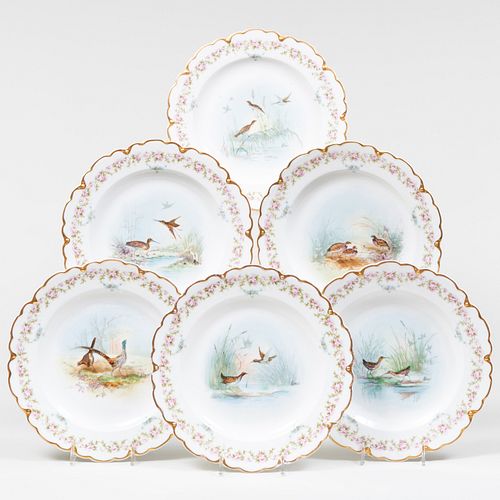 Set of Twelve Limoges Porcelain Plates with Game Birds