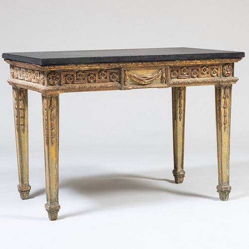 Italian Neoclassical Style Carved, Painted and Parcel-Gilt Center Table