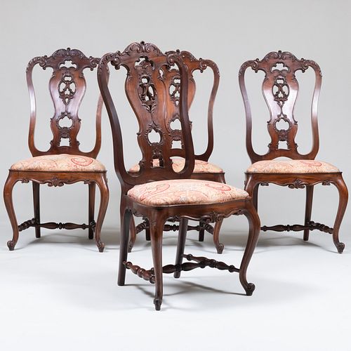 Set of Four Dutch Rococo Style Carved Mahogany Side Chairs
