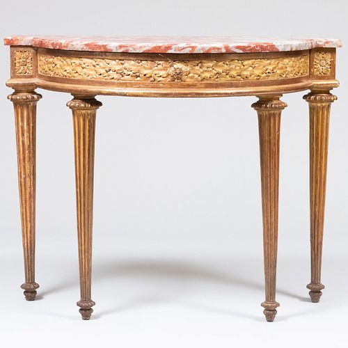 Continental Neoclassical Carved Giltwood D-Form Console 