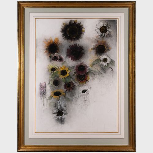 Linda Etcoff (b. 1952): Sunflowers and Pink Hyacinth