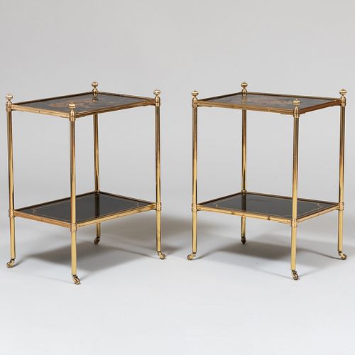Pair of Modern Gilt-Metal and Japanned Two-Tiered Side Tables