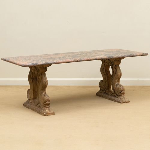 Neoclassical Style Marble and Carved Sandstone Center Table 