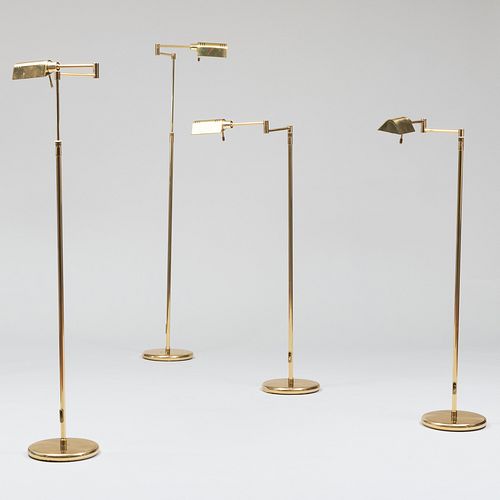 Set of Four Holtkotter Leuchten Brass Pharmacy 'FH 210' Swing Arm Floor Lamps