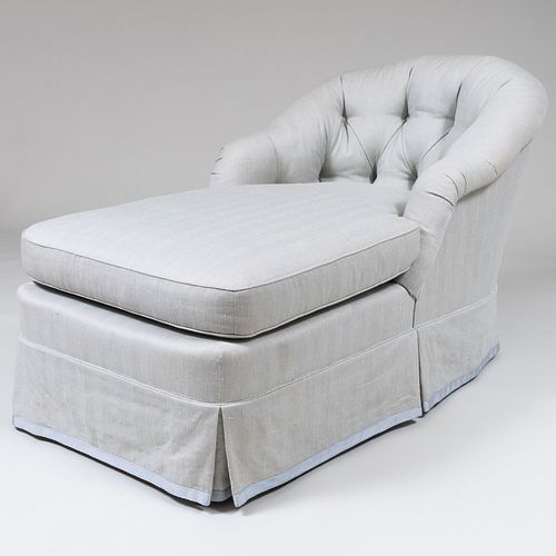 Blue Cotton Linen Upholstered Chaise Longue