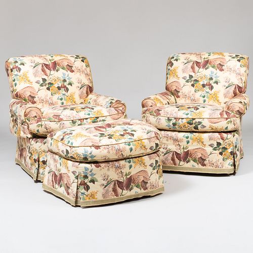 Pair of Floral Chintz Upholstered Club Chairs 