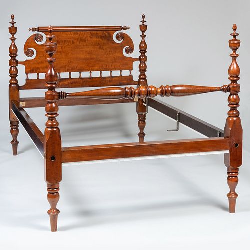 Late Federal New England Tiger Maple Turned Bedstead